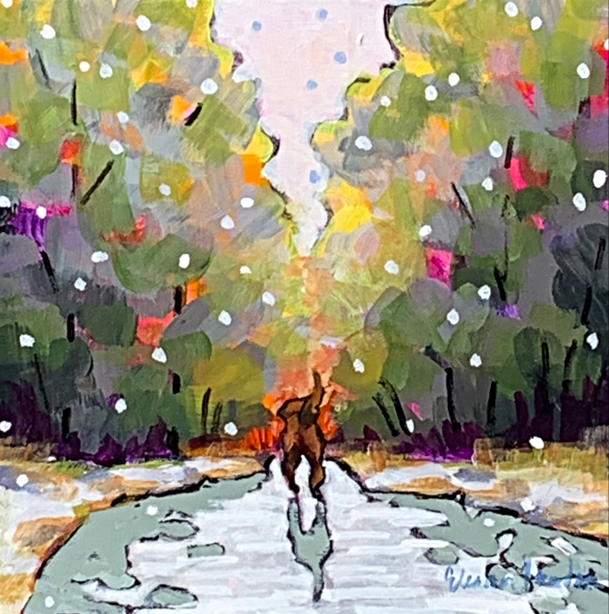 Let Me Lead the Way, landscape and dog painting by Eleanor Lowden | Effusion Art Gallery + Cast Glass Studio, Invermere BC