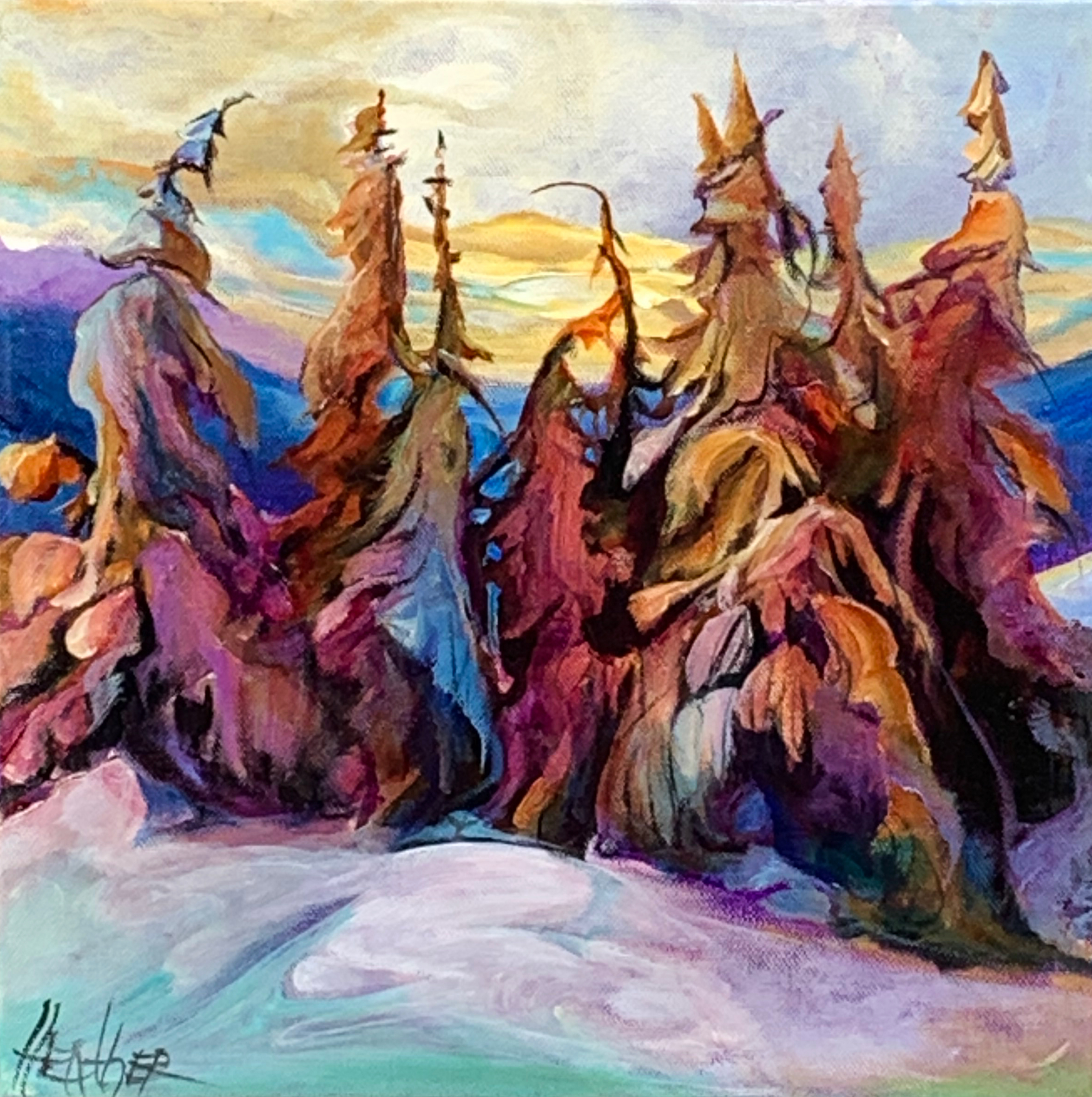 Highland Groupies, acrylic landscape painting by Heather Pant | Effusion Art Gallery + Cast Glass Studio, Invermere BC