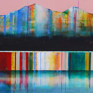 Rein de plus à dire, mixed media canoe painting by Sylvain Leblanc | Effusion Art Gallery + Cast Glass Studio, Invermere BC