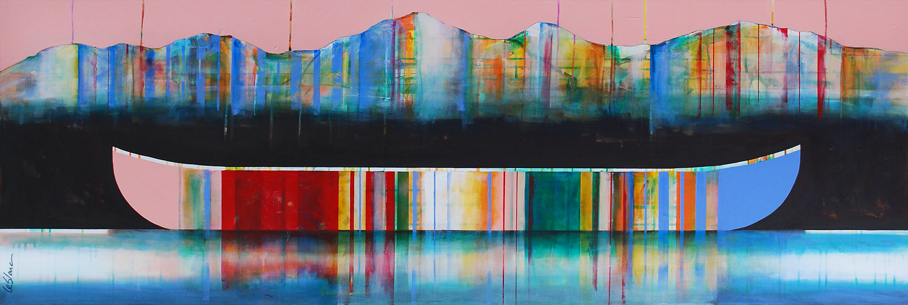 Rein de plus à dire, mixed media canoe painting by Sylvain Leblanc | Effusion Art Gallery + Cast Glass Studio, Invermere BC