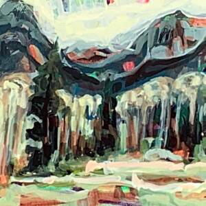 Between Ha Ling and Rundle, acrylic landscape painting by Sandy Kunze | Effusion Art Gallery + Cast Glass Studio, Invermere BC