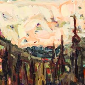 Castle Mountain, acrylic landscape painting by Sandy Kunze | Effusion Art Gallery + Cast Glass Studio, Invermere BC