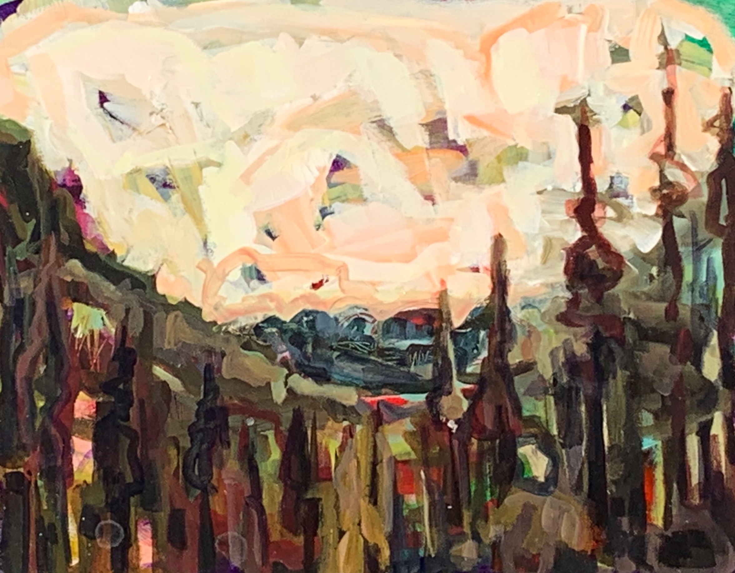 Castle Mountain, acrylic landscape painting by Sandy Kunze | Effusion Art Gallery + Cast Glass Studio, Invermere BC