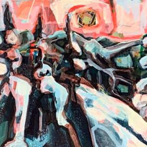 Spectators of the Sun, acrylic landscape painting by Sandy Kunze | Effusion Art Gallery + Cast Glass Studio, Invermere BC