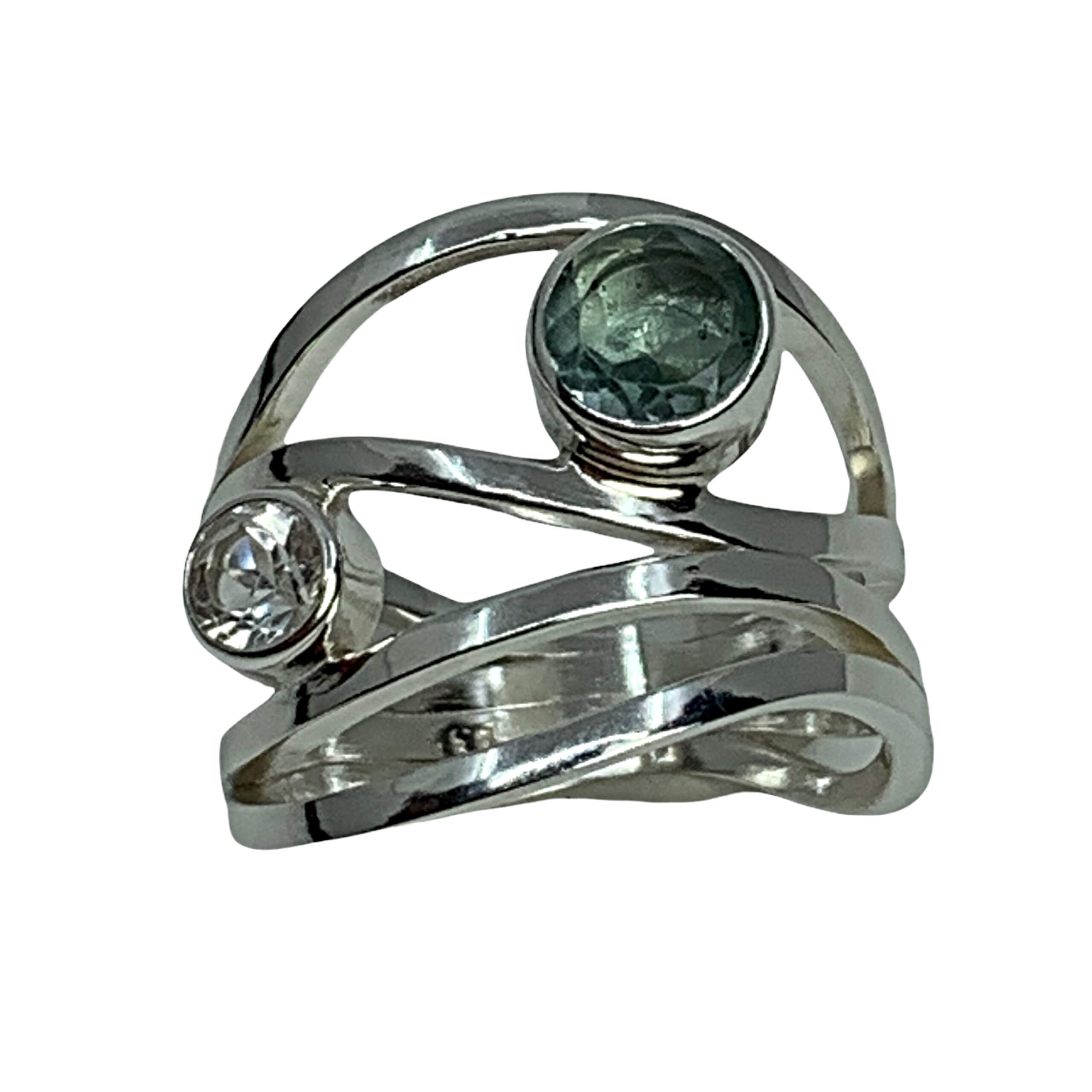 Handmade silver, aquamarine, and topaz ring by A&R Jewellery | Effusion Art Gallery + Cast Glass Studio, Invermere BC