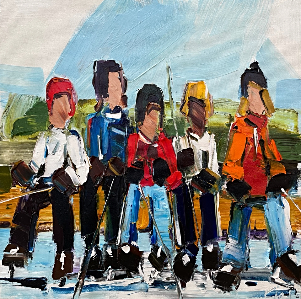 Backyard Rink, oil hockey painting by Kimberly Kiel | Effusion Art Gallery + Cast Glass Studio, Invermere BC