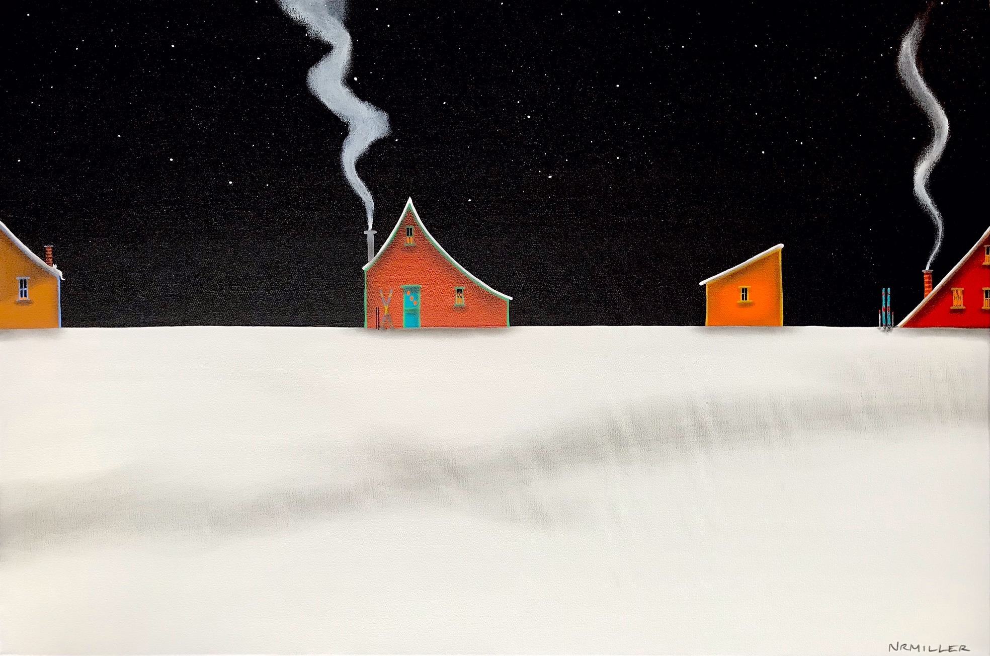 Waiting up Late, mixed media landscape painting by Natasha Miller | Effusion Art Gallery + Cast Glass Studio, Invermere BC