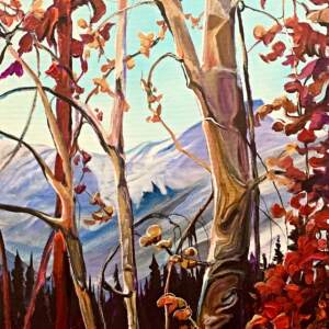 Birch Tangle, acrylic landscape painting by Heather Pant | Effusion Art Gallery + Cast Glass Studio, Invermere BC