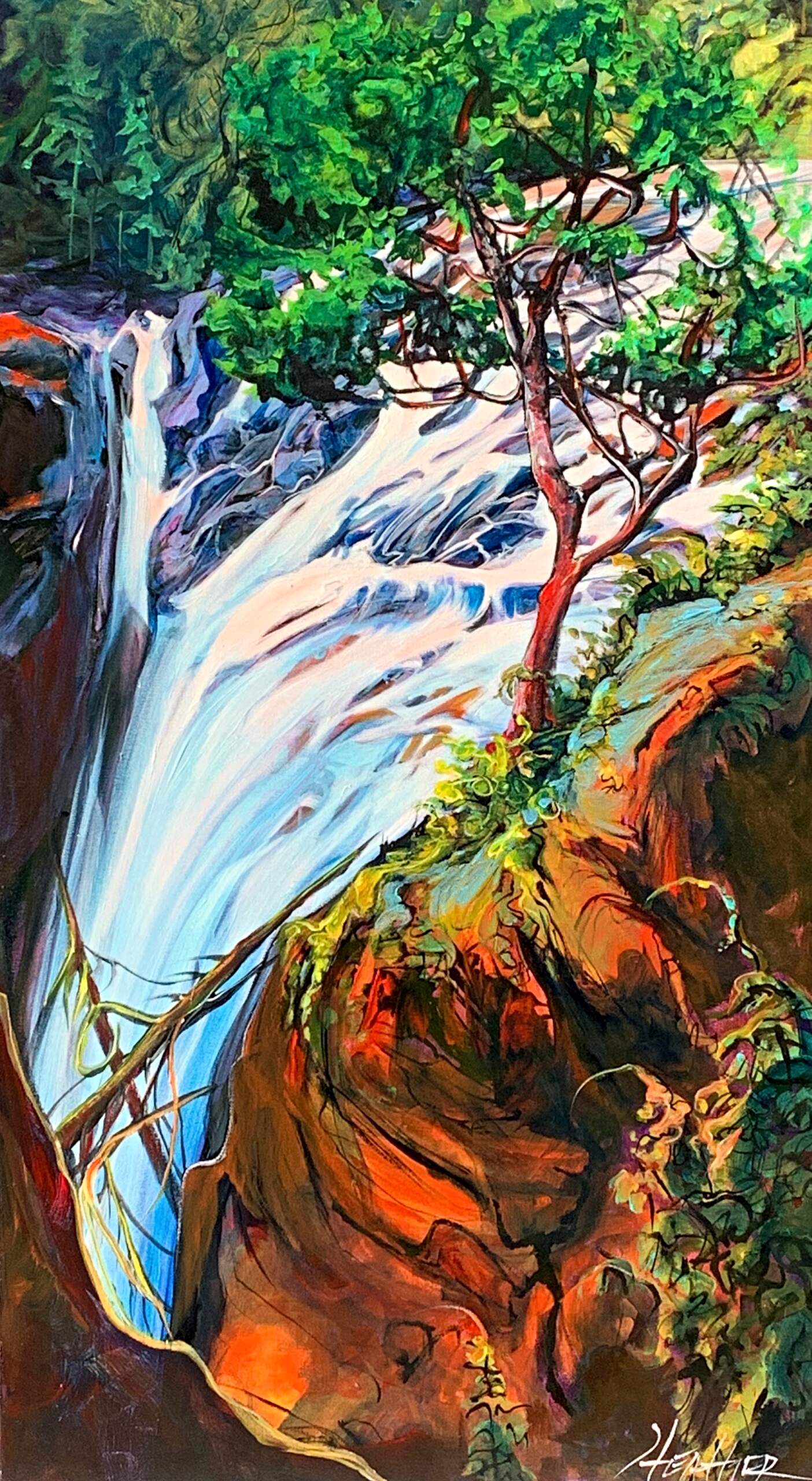 Twist (Englishman Falls), acrylic landscape painting by Heather Pant | Effusion Art Gallery + Cast Glass Studio, Invermere BC