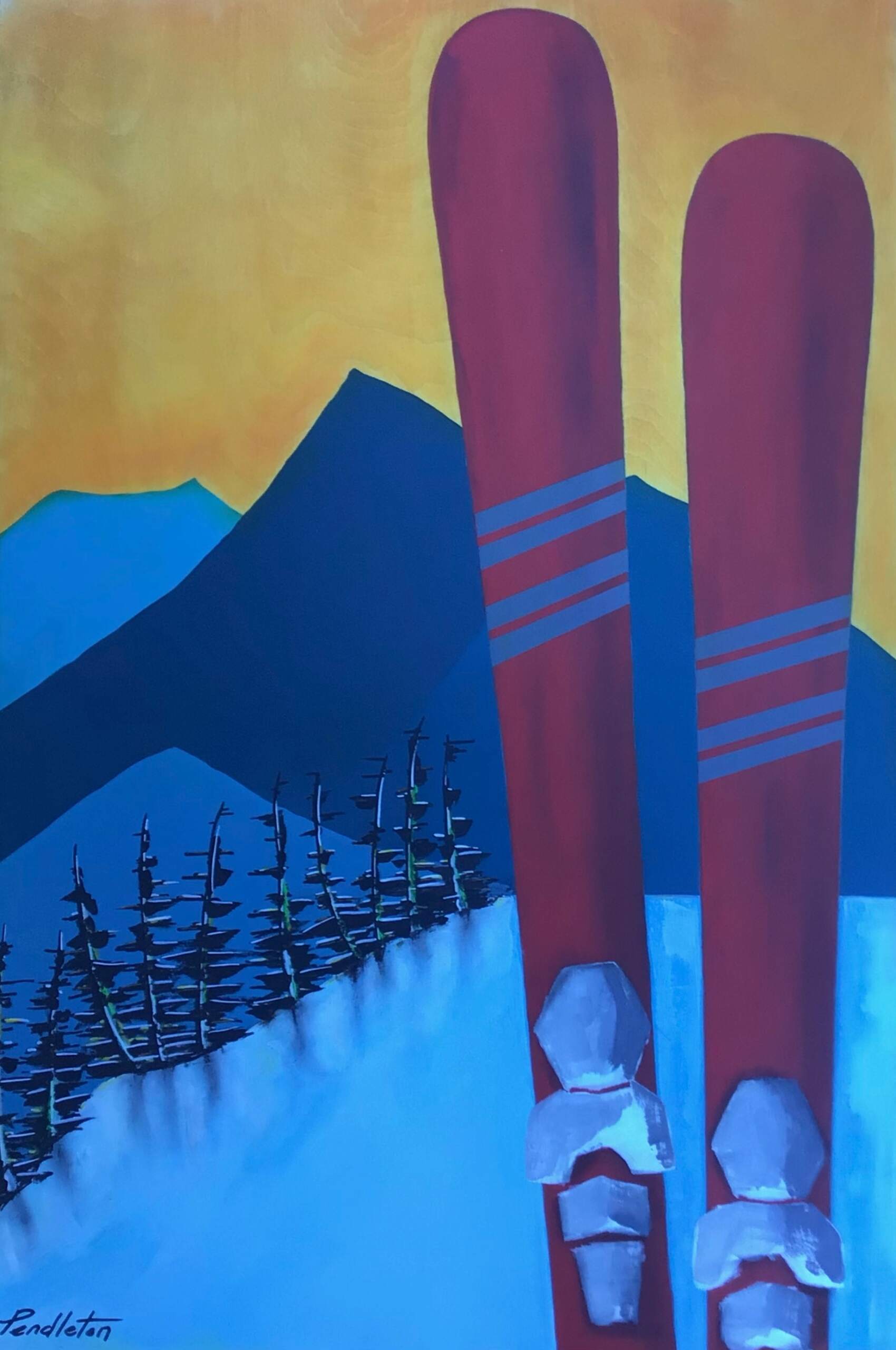 First Light, mixed media landscape painting by Cody Pendleton | Effusion Art Gallery + Cast Glass Studio, Invermere BC