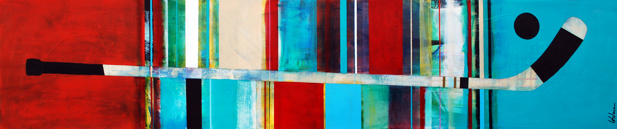 Zone adverse 4, mixed media hockey painting by Sylvain Leblanc | Effusion Art Gallery + Cast Glass Studio, Invermere BC