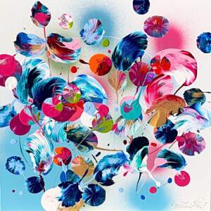 Floral, acrylic abstract painting by Stephanie Rivet | Effusion Art Gallery + Cast Glass Studio, Invermere BC