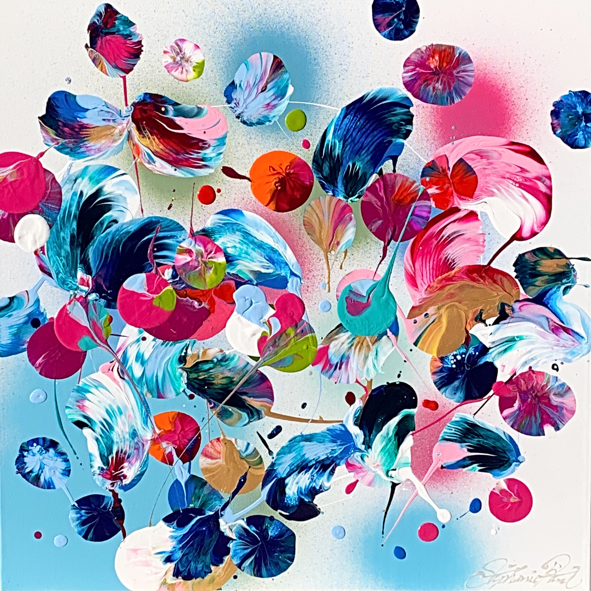 Floral, acrylic abstract painting by Stephanie Rivet | Effusion Art Gallery + Cast Glass Studio, Invermere BC