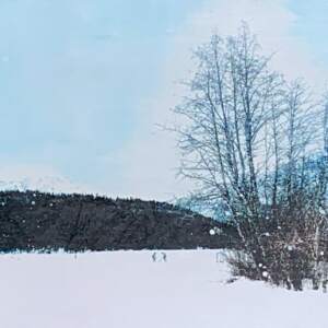 Face Off, mixed media painting by Lori Bagneres | Effusion Art Gallery + Cast Glass Studio, Invermere BC