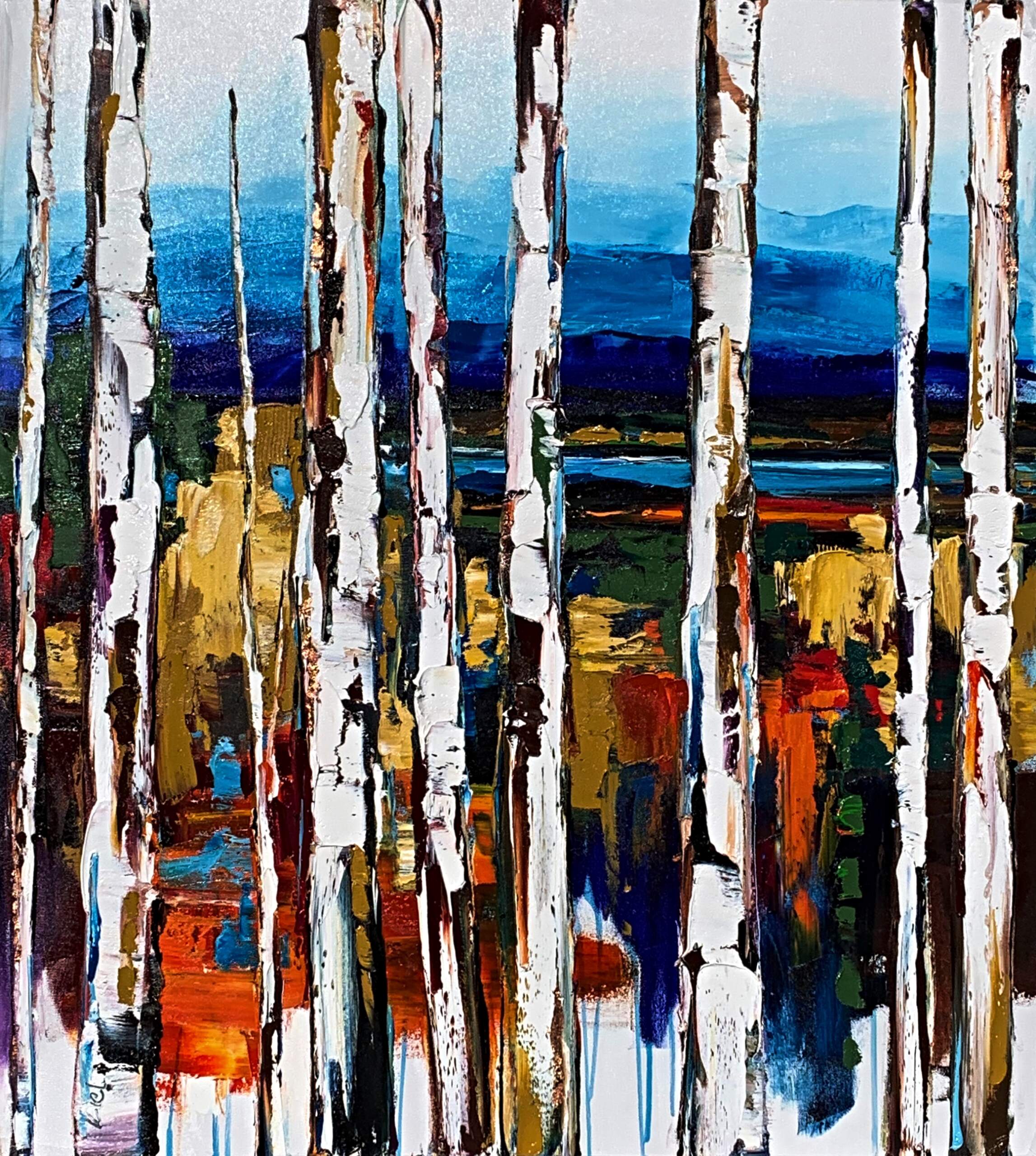A Feeling on the Wind, mixed media landscape painting by Kimberly Kiel | Effusion Art Gallery + Cast Glass Studio, Invermere BC