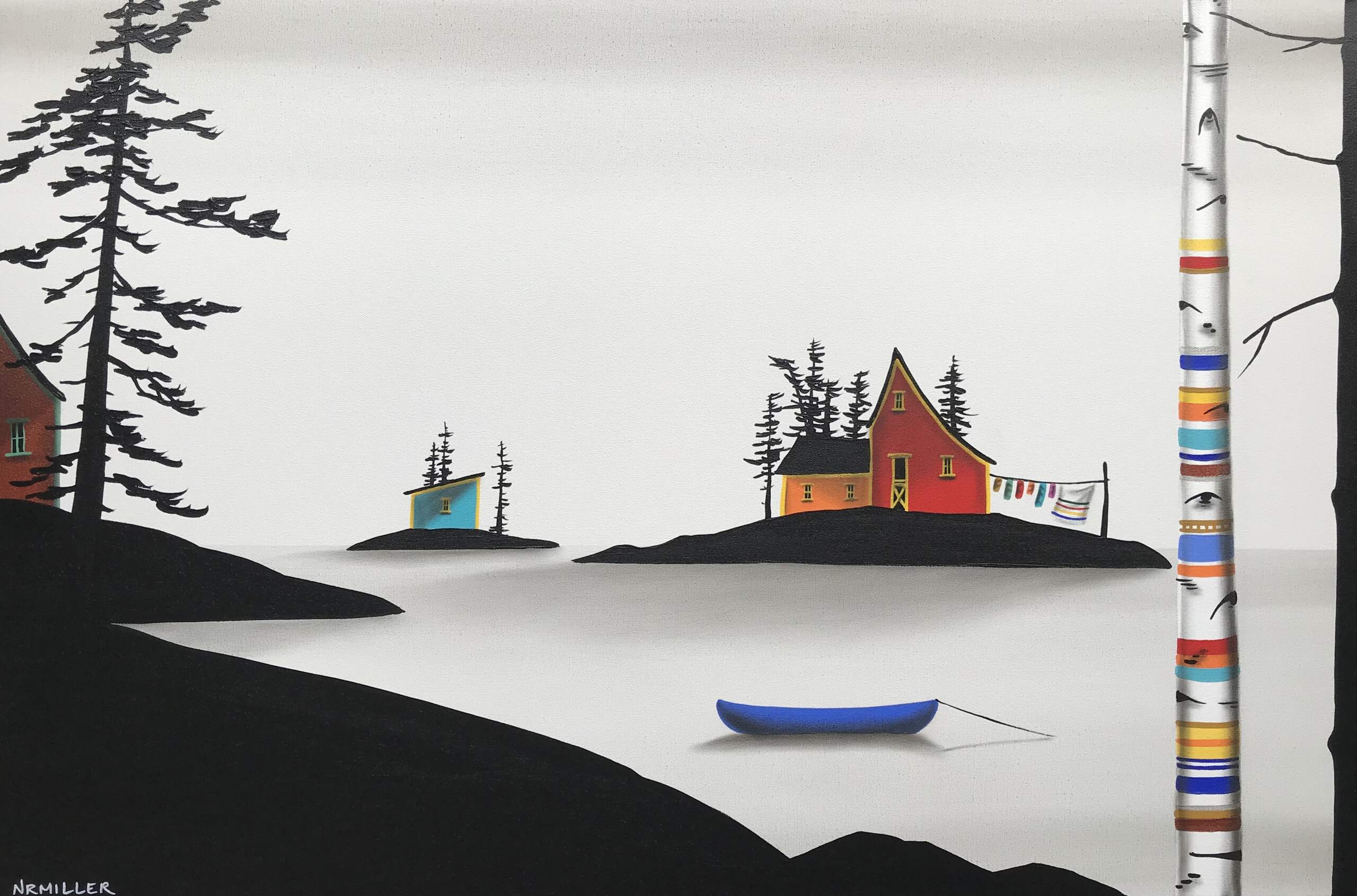 The Crossroads Cove, mixed media landscape painting by Natasha Miller | Effusion Art Gallery + Cast Glass Studio, Invermere BC
