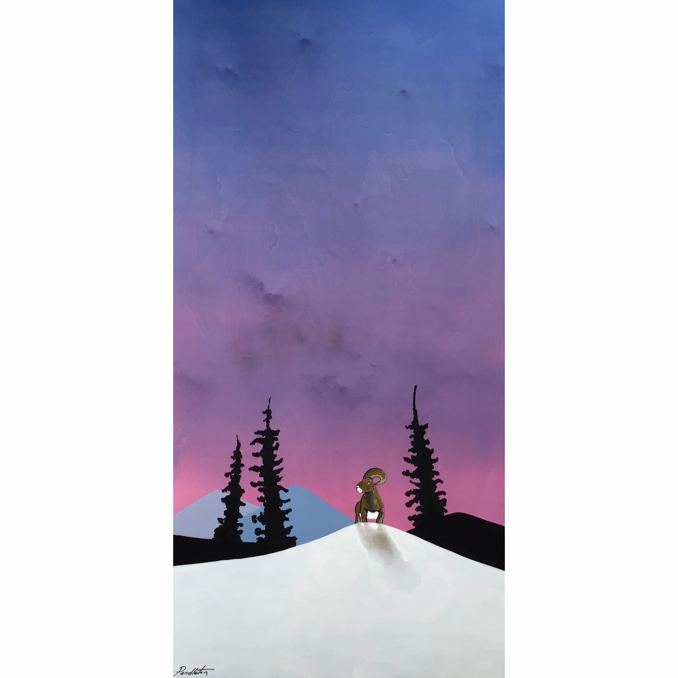 In the Moment, mixed media big horn sheep painting by Cody Pendleton | Effusion Art Gallery + Cast Glass Studio, Invermere BC