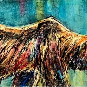 The Slow Walk Out, mixed media bear painting by David Zimmerman | Effusion Art Gallery + Cast Glass Studio, Invermere BC