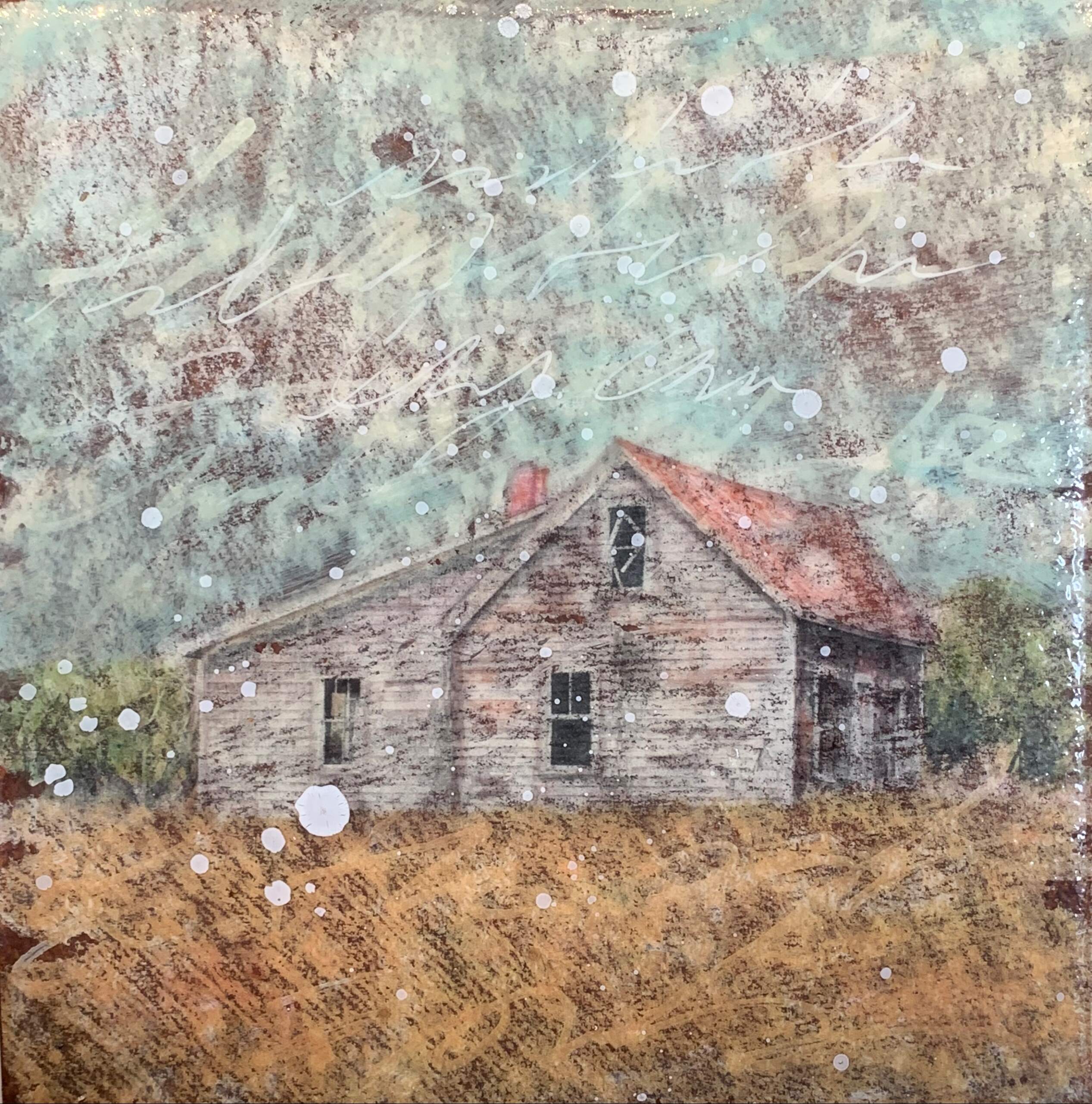 Memories Flourish, mixed media barn painting by Sonya Iwasiuk | Effusion Art Gallery + Cast Glass Studio, Invermere BC
