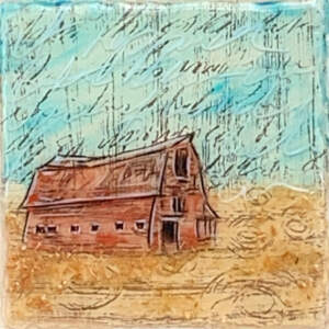Old Barn, mixed media barn painting by Sonya Iwasiuk | Effusion Art Gallery + Cast Glass Studio, Invermere BC