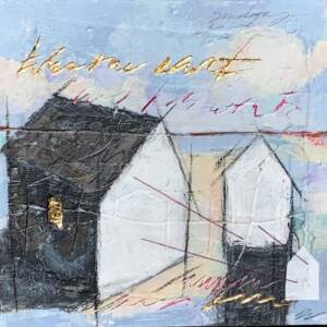 Pretty Little Houses IV, mixed media painting by Sonya Iwasiuk | Effusion Art Gallery + Cast Glass Studio, Invermere BC
