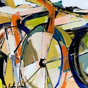 Contigo, acrylic bike painting by Katie Leahul | Effusion Art Gallery + Cast Glass Studio, Invermere BC