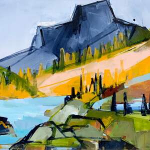 Ralph Lake Ribbons, acrylic landscape painting by Katie Leahul | Effusion Art Gallery + Cast Glass Studio, Invermere BC
