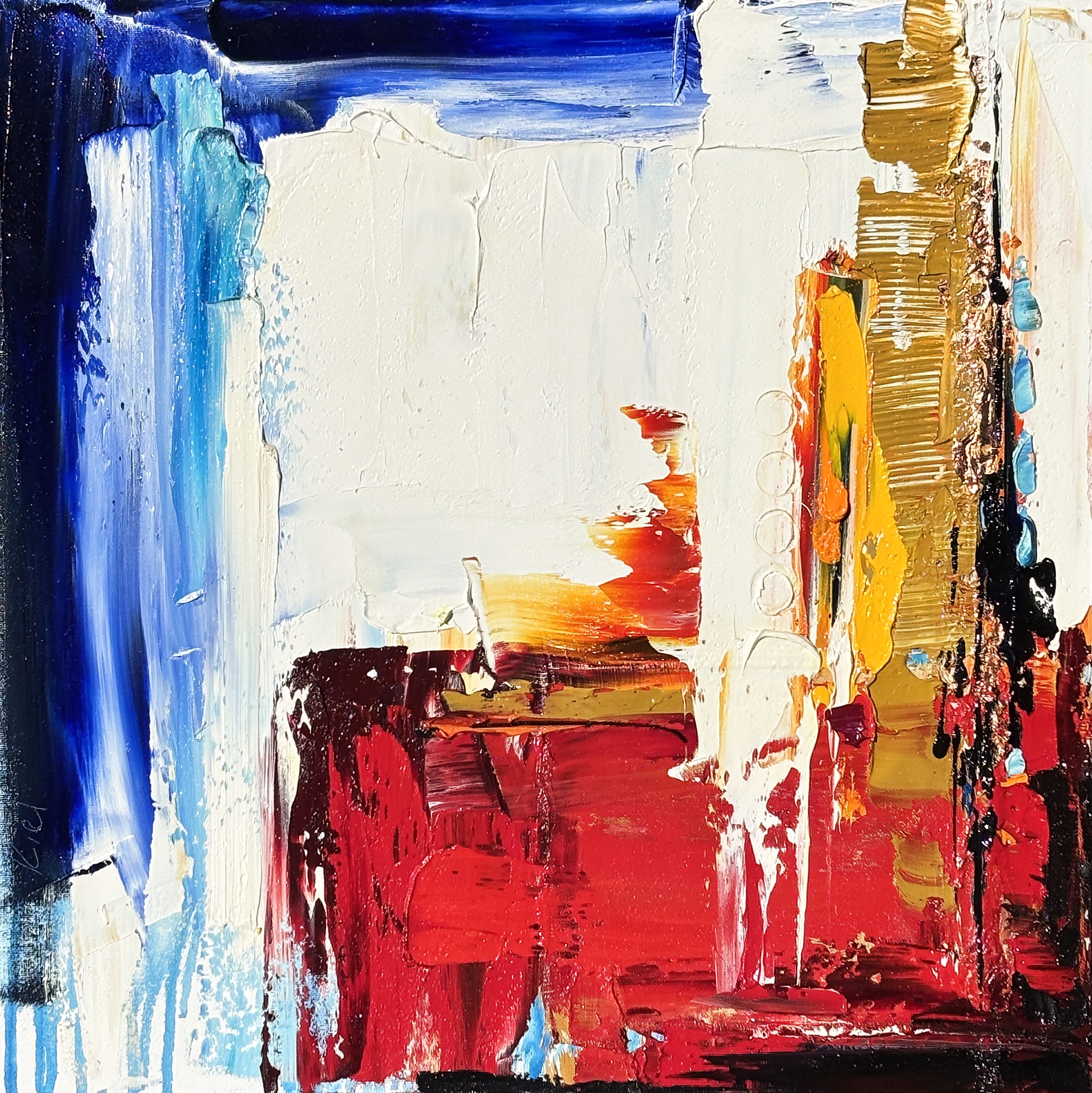 Havin' Such a Good Time 1, original mixed media abstract painting by Canadian artist Kimberly Kiel at Effusion Art Gallery in Invermere, BC.