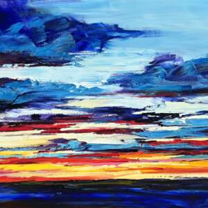 Waiting on a Muse, original oil sunset painting by Canadian artist Kimberly Kiel at Effusion Art Gallery, Invermere BC.