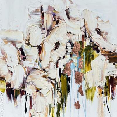 When You're Looking too far into the Future, original mixed media natural floral painting by Canadian artist Kimberly Kiel at Effusion Art Gallery in Invermere, BC.