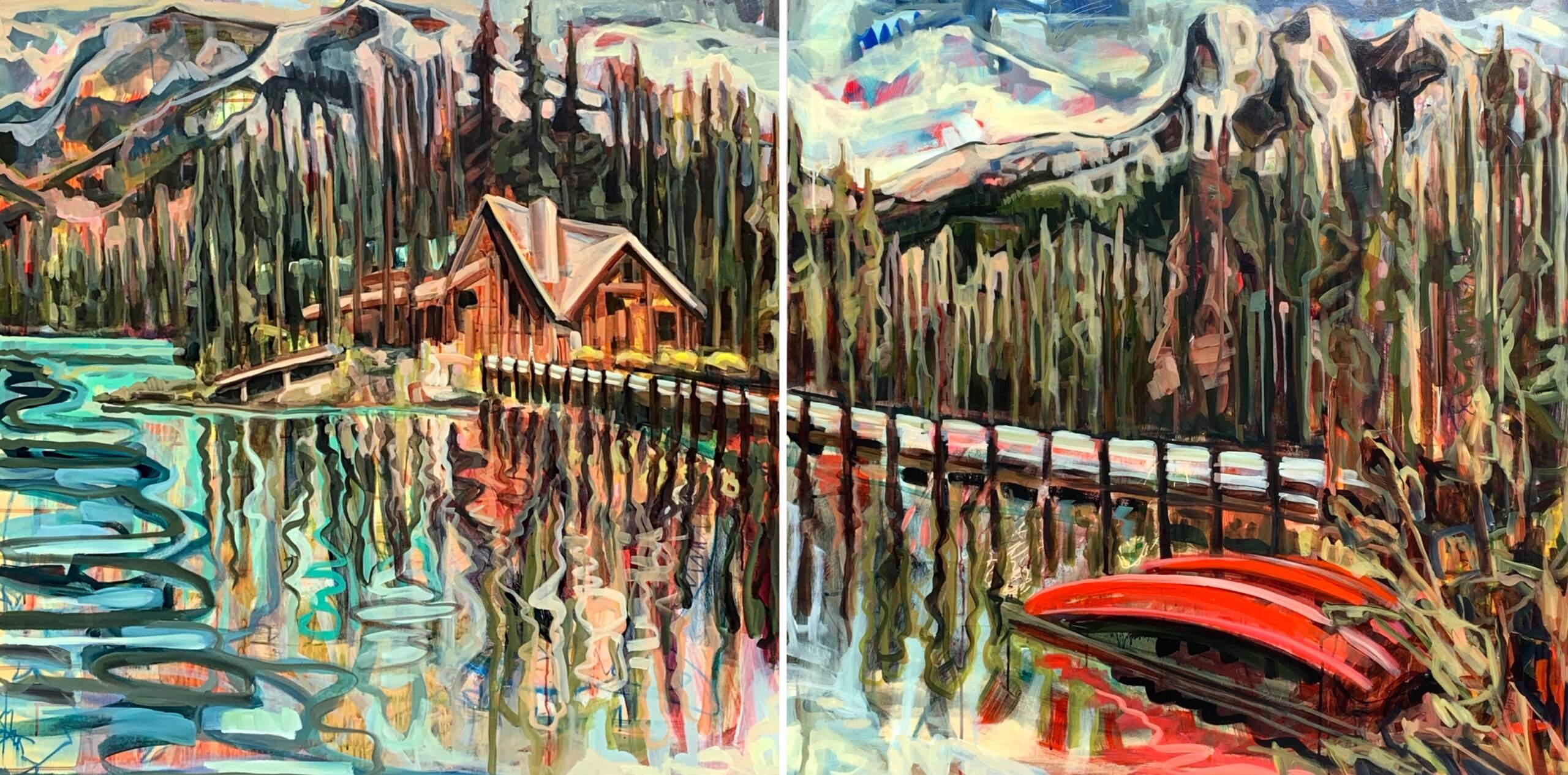 Keeping Life in Perspective, acrylic landscape painting of Emerald Lake by Sandy Kunze | Effusion Art Gallery + Cast Glass Studio, Invermere BC