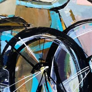 Ribbons and Rows, acrylic bike painting by Katie Leahul | Effusion Art Gallery + Cast Glass Studio, Invermere BC