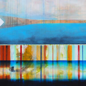Un goût de poire, mixed media canoe painting by Sylvain Leblanc | Effusion Art Gallery + Cast Glass Studio, Invermere BC