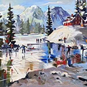 L'effort ravive, acrylic hockey painting by Robert Roy | Effusion Art Gallery + Cast Glass Studio, Invermere BC