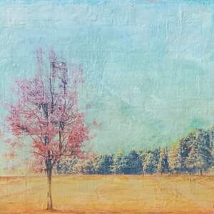 Fall Flame, mixed media tree painting by Lori Bagneres | Effusion Art Gallery + Cast Glass Studio, Invermere BC