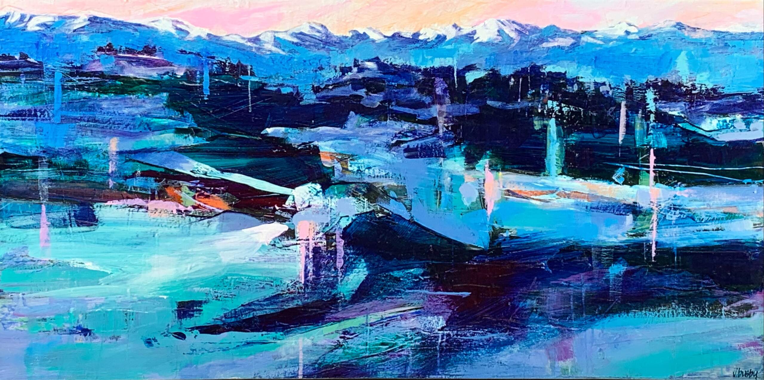 Snow Patterns Foothills 1, acrylic landscape painting by Verne Busby | Effusion Art Gallery + Cast Glass Studio, Invermere BC