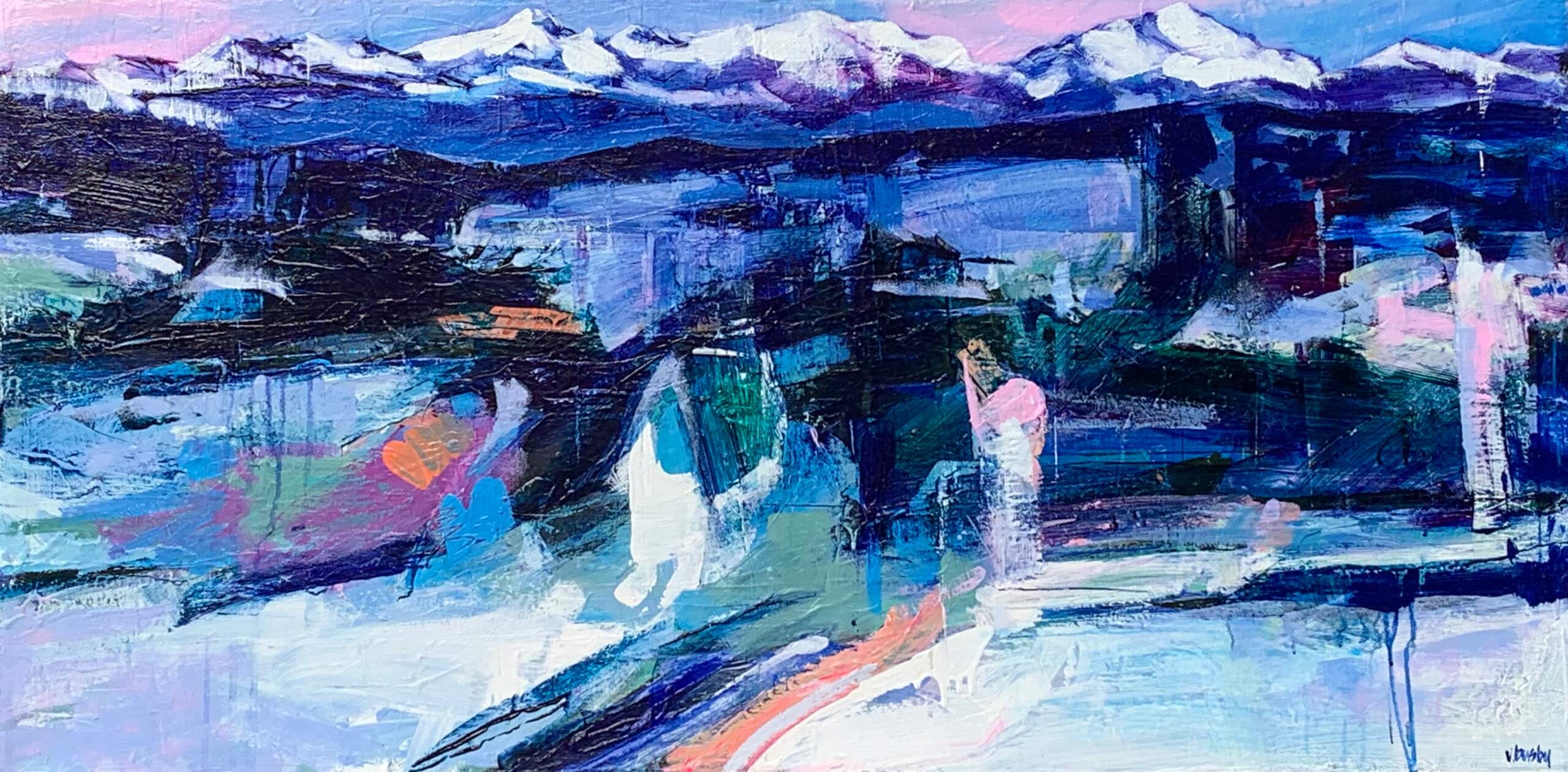 Snow Patterns Foothills 2, acrylic landscape painting by Verne Busby | Effusion Art Gallery + Cast Glass Studio, Invermere BC
