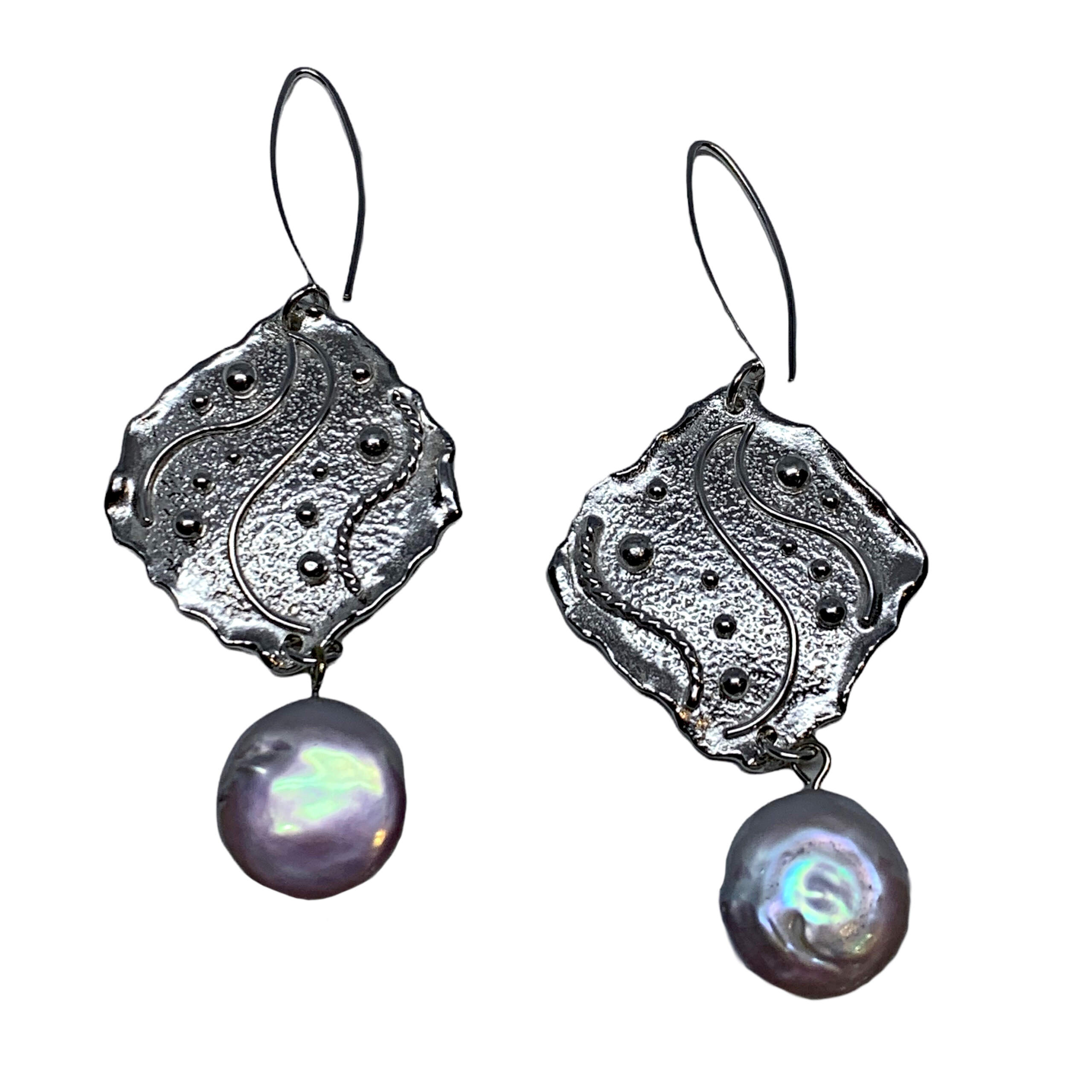 Locally handmade silver + pearl earrings by A&R Jewellery | Effusion Art Gallery + Cast Glass Studio, Invermere BC