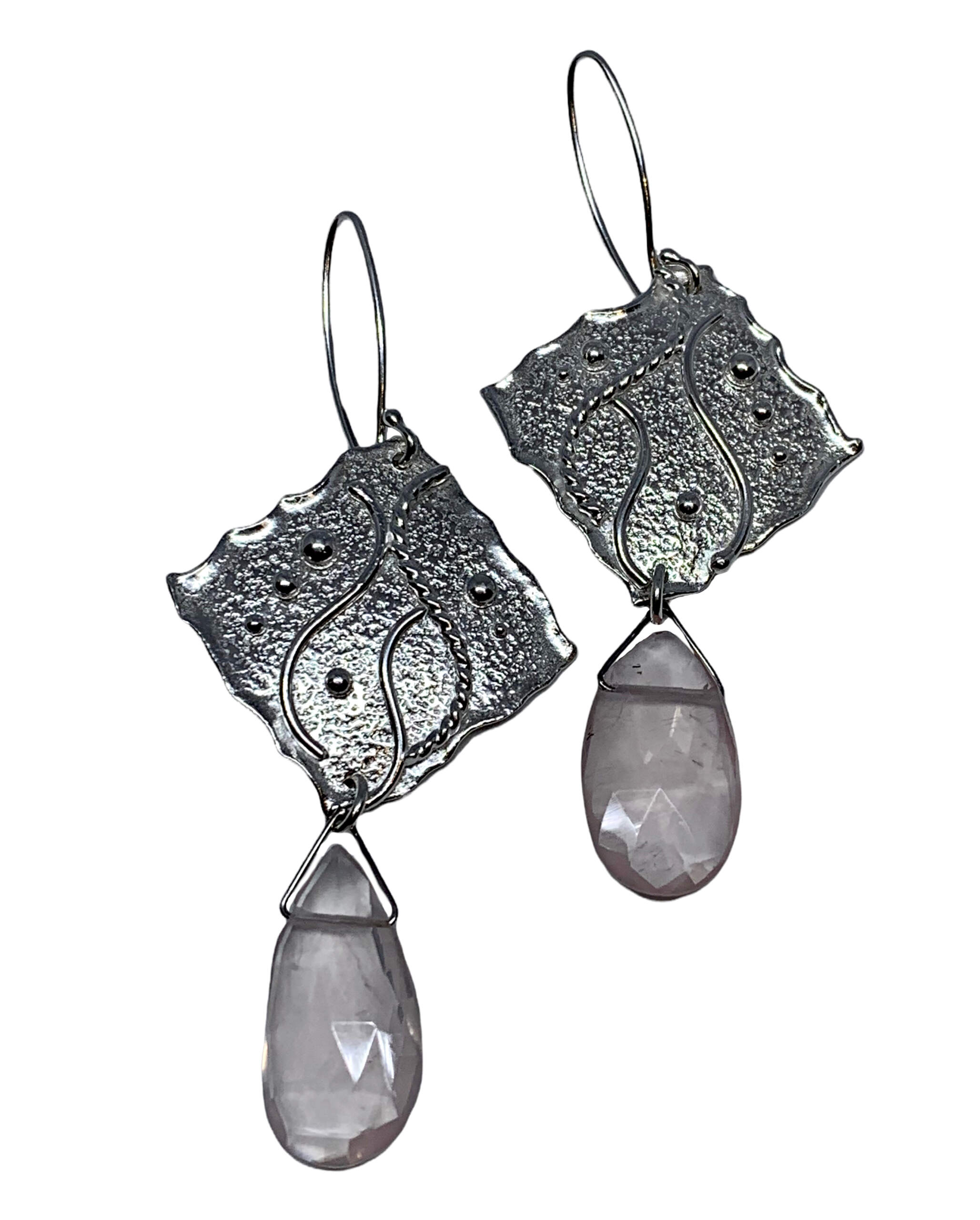 Locally handmade silver + rose quartz earrings by A&R Jewellery | Effusion Art Gallery + Cast Glass Studio, Invermere BC