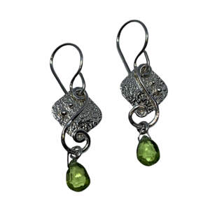 Locally handmade silver + peridot earrings by A&R Jewellery | Effusion Art Gallery + Cast Glass Studio, Invermere BC