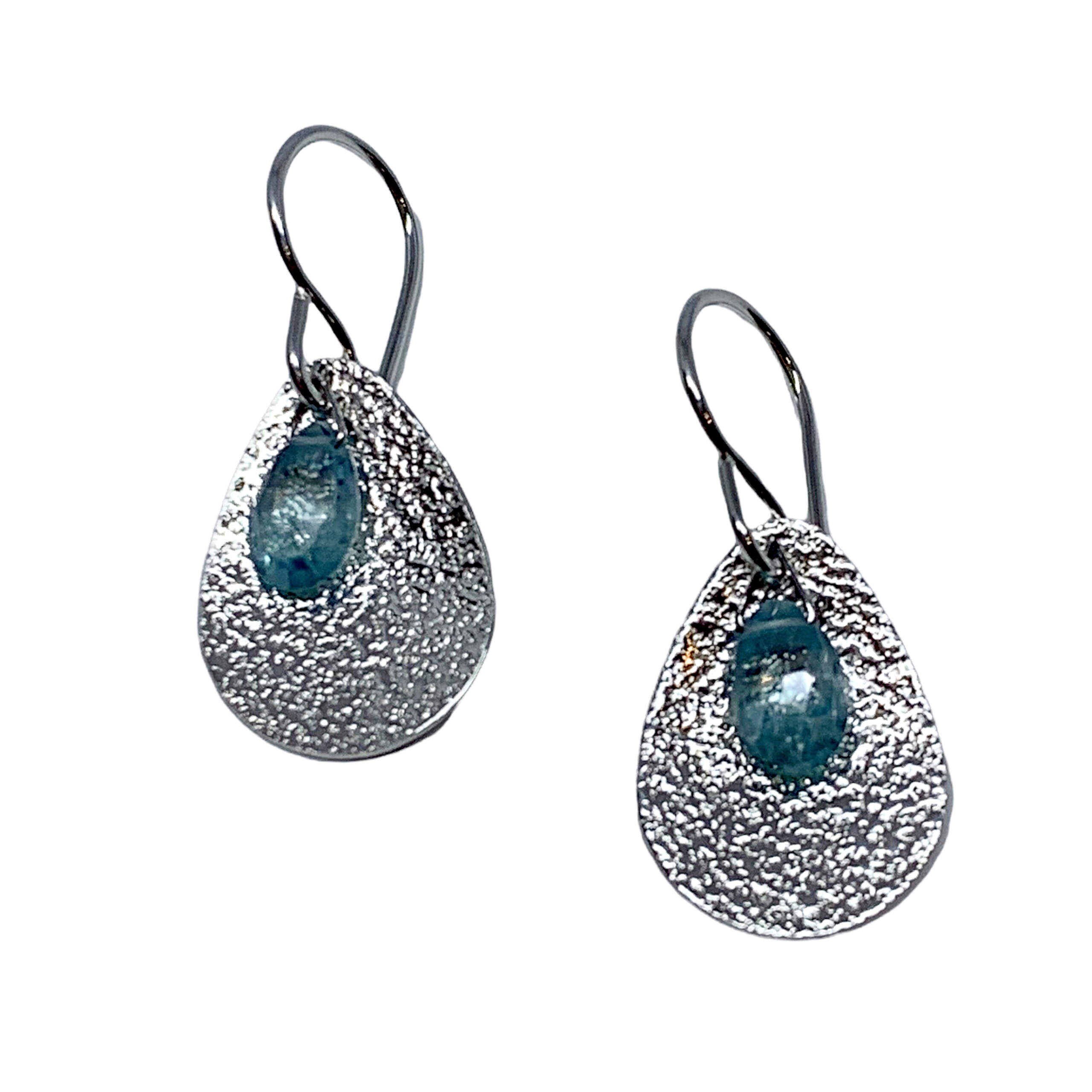 Locally handmade silver + blue zircon earrings by A&R Jewellery | Effusion Art Gallery + Cast Glass Studio, Invermere BC