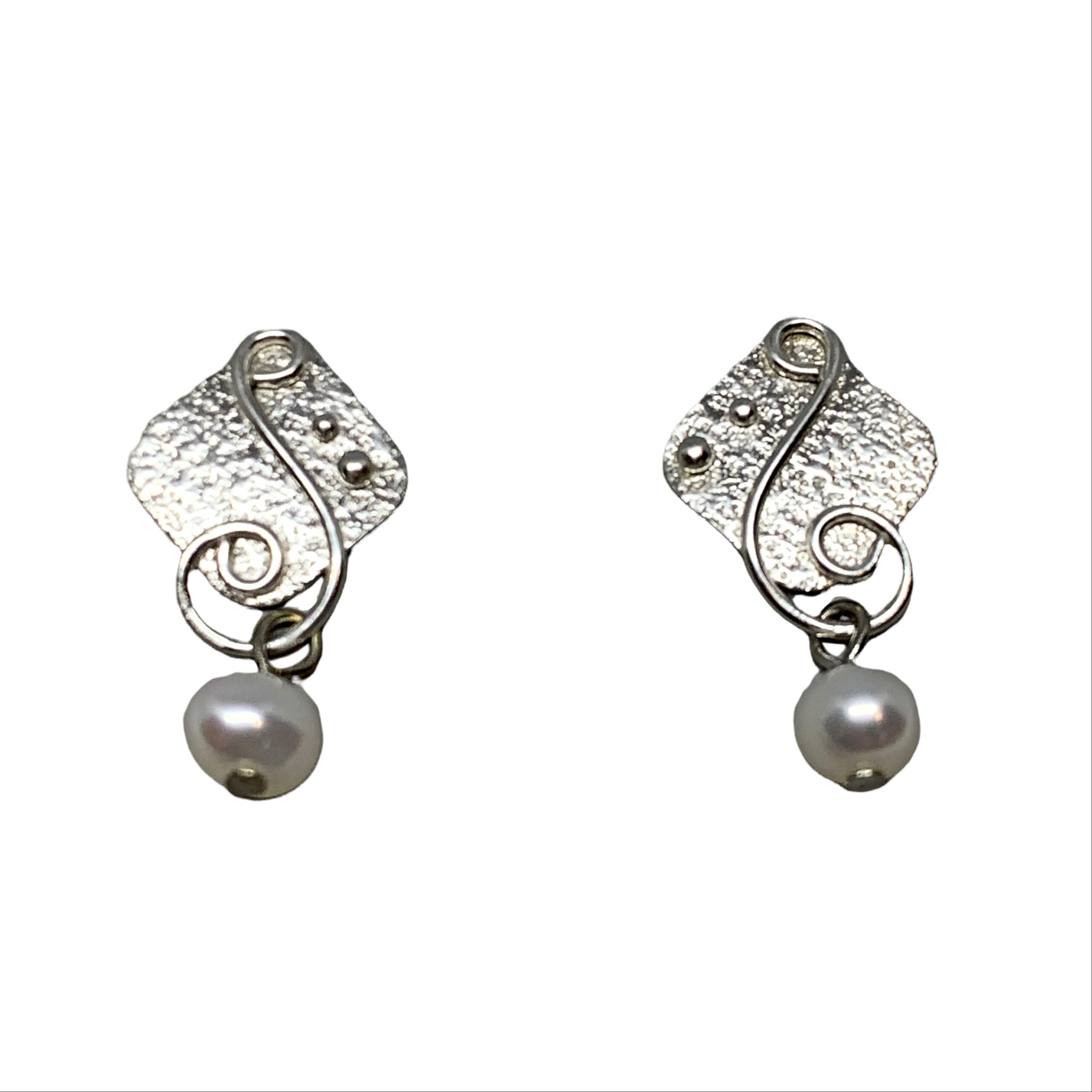 Locally handmade silver + pearl earrings by A&R Jewellery | Effusion Art Gallery + Cast Glass Studio, Invermere BC