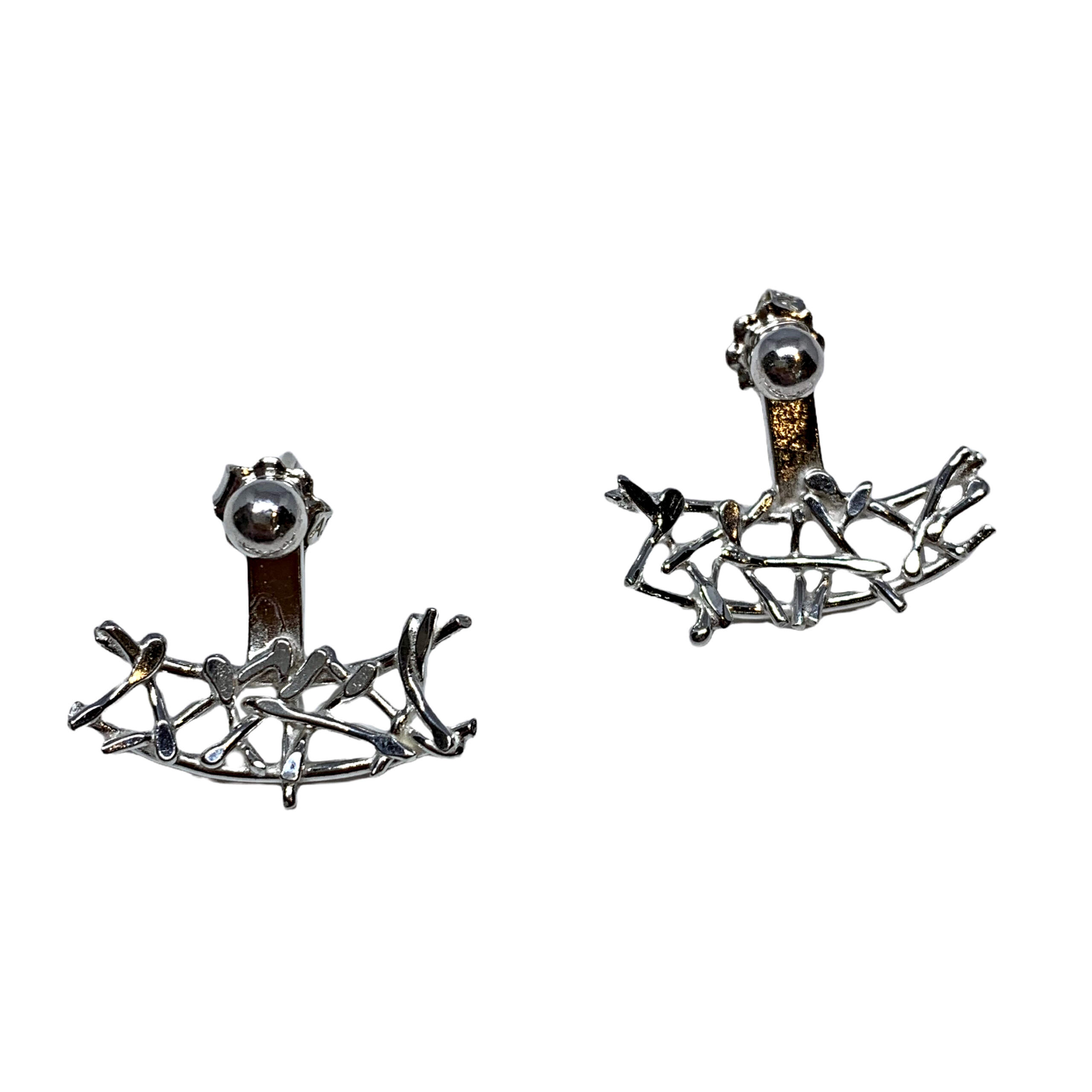 Locally handmade silver ear jacket earrings by A&R Jewellery | Effusion Art Gallery + Cast Glass Studio, Invermere BC