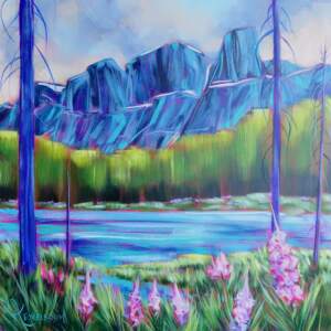 Moody Castle Mountain, acrylic landscape painting of Castle Mountain by Kayla Eykelboom | Effusion Art Gallery + Cast Glass Studio, Invermere BC