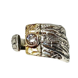 Handmade sterling silver, bronze, + CZ ring by Karyn Chopik | Effusion Art Gallery + Cast Glass Studio, Invermere BC