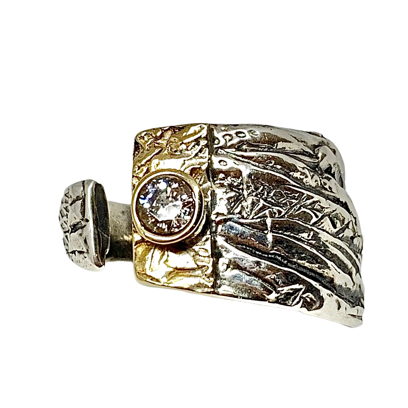 Handmade sterling silver, bronze, + CZ ring by Karyn Chopik | Effusion Art Gallery + Cast Glass Studio, Invermere BC
