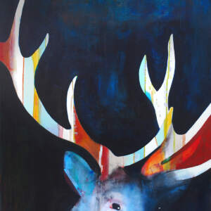 Wapiti 1, mixed media elk painting by Sylvain Leblanc | Effusion Art Gallery + Cast Glass Studio, Invermere BC