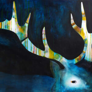 Wapiti 2, mixed media elk painting by Sylvain Leblanc | Effusion Art Gallery + Cast Glass Studio, Invermere BC