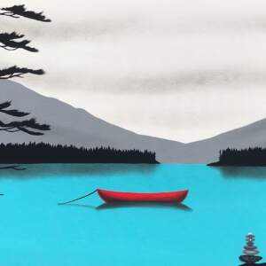 My Cairn or Yours, mixed media landscape painting by Natasha Miller | Effusion Art Gallery + Cast Glass Studio, Invermere BC