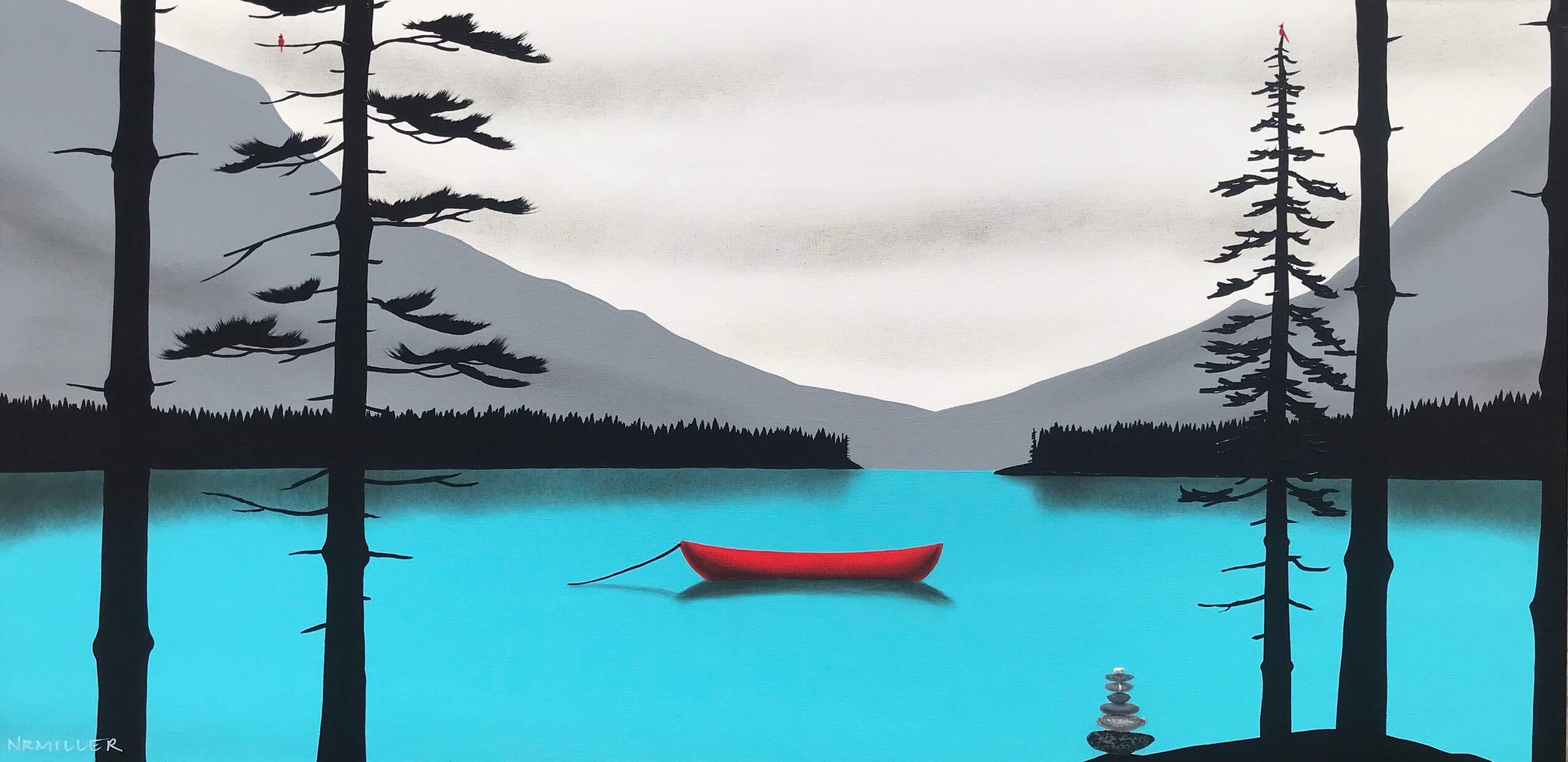 My Cairn or Yours, mixed media landscape painting by Natasha Miller | Effusion Art Gallery + Cast Glass Studio, Invermere BC